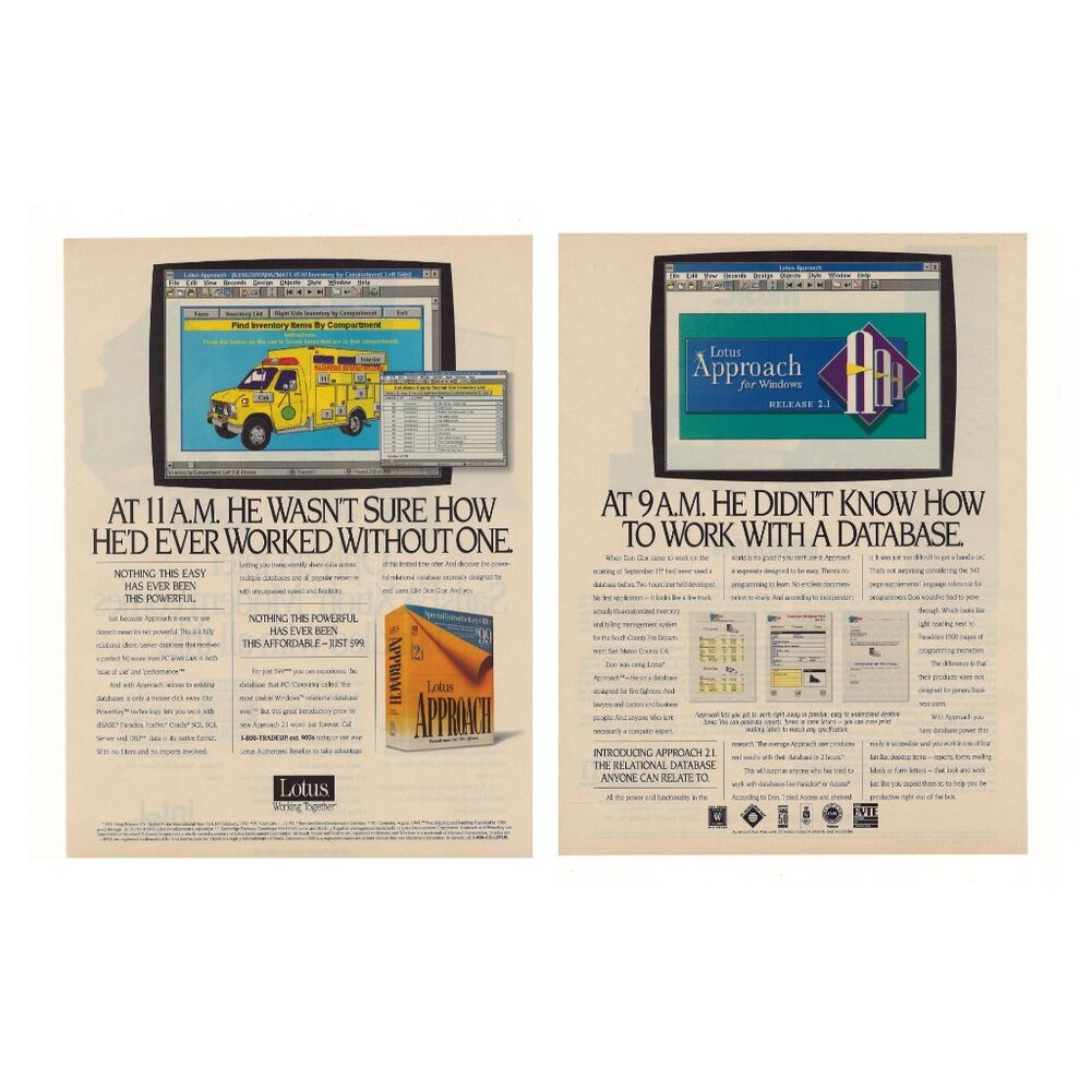 Lotus Approach Relational Database For Windows Vintage Print Ad 1993 u Original